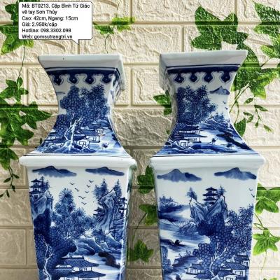CẶP BÌNH TỨ GIÁC VẼ TAY SƠN THỦY